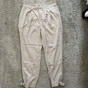 Tan Straight Leg Pants with Silver Buckle Accents